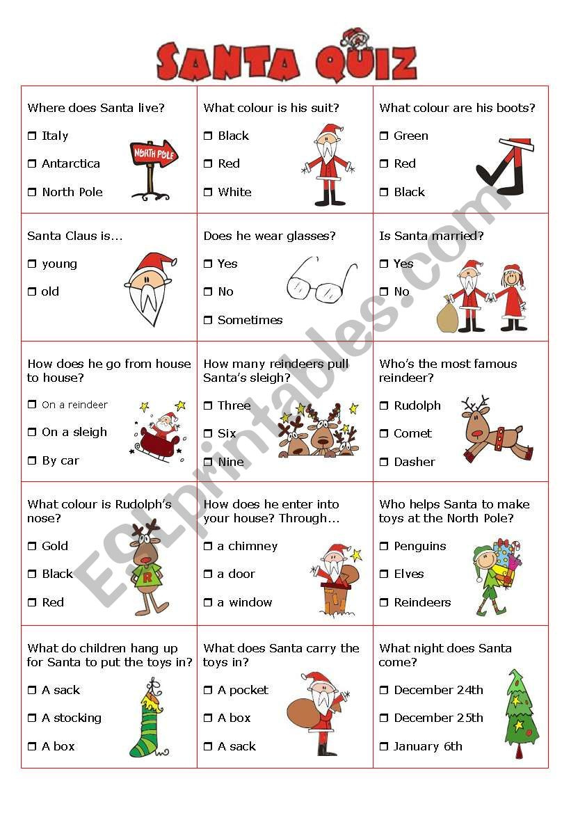 Christmas - Santa Quiz - Esl Worksheetrobirimini within Christmas Quiz Worksheet