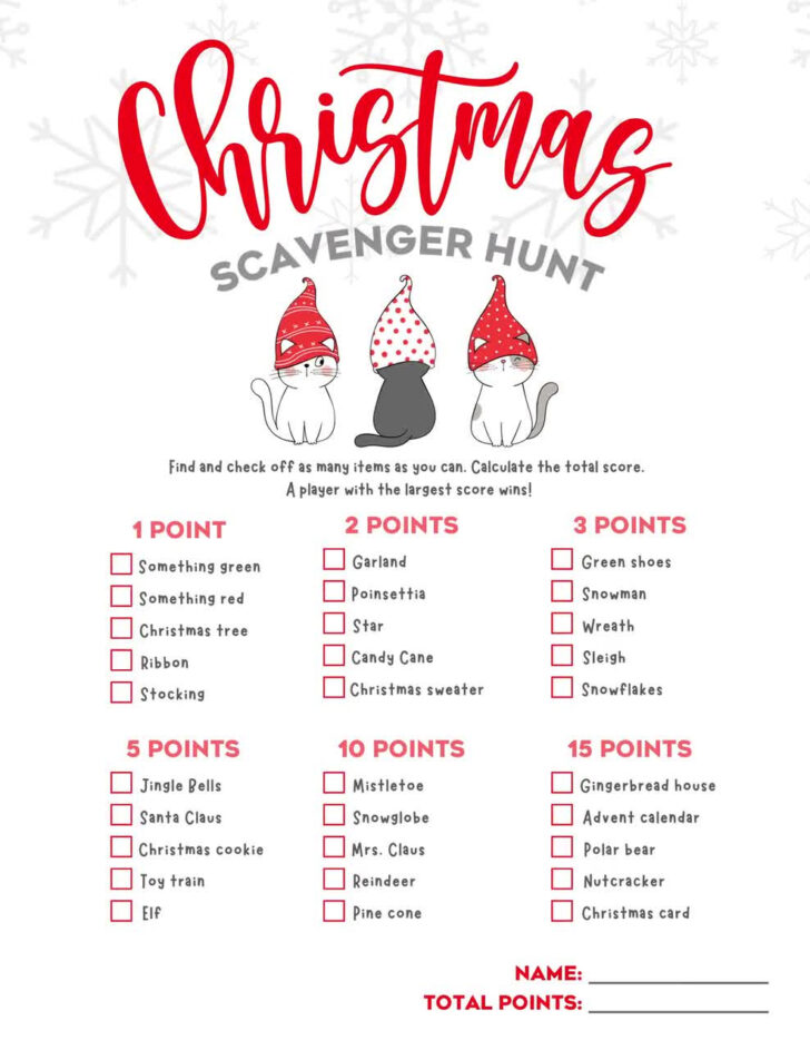 Christmas Scavenger Hunt Worksheet