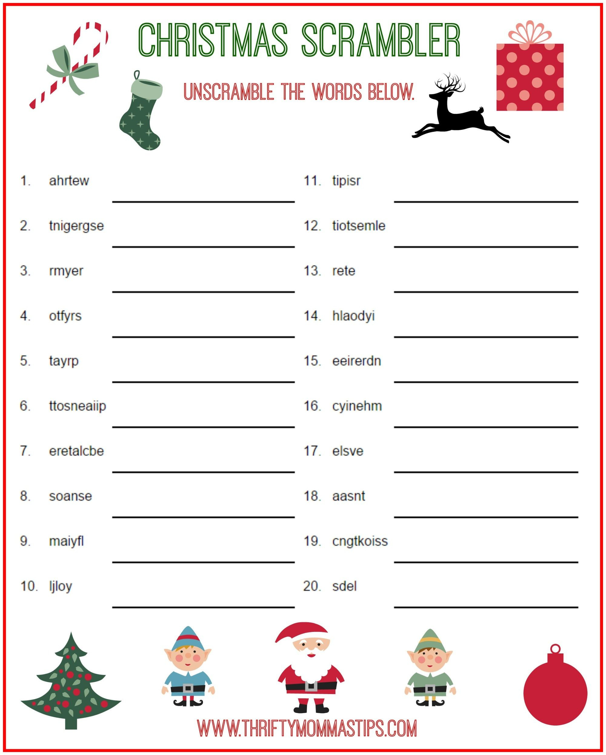 Christmas Scrambler Free Word Game Puzzle - Thrifty Mommas Tips regarding Christmas Puzzles Worksheets