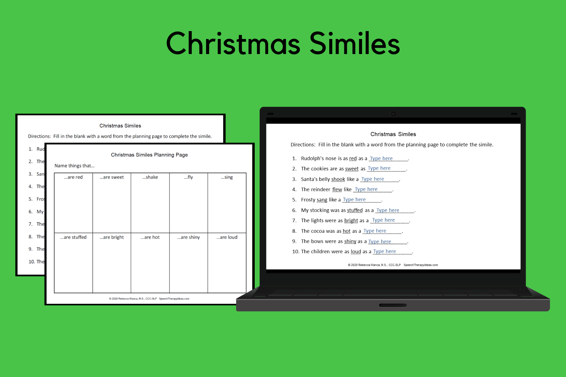 Christmas Similes | Speech Therapy Ideas within Christmas Similes Worksheets