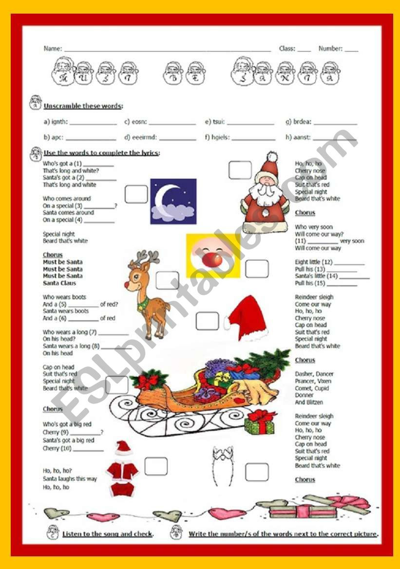 Christmas Song: Must Be Santabob Dylan - With Answer Key - Esl inside Christmas Songs Worksheet Answers