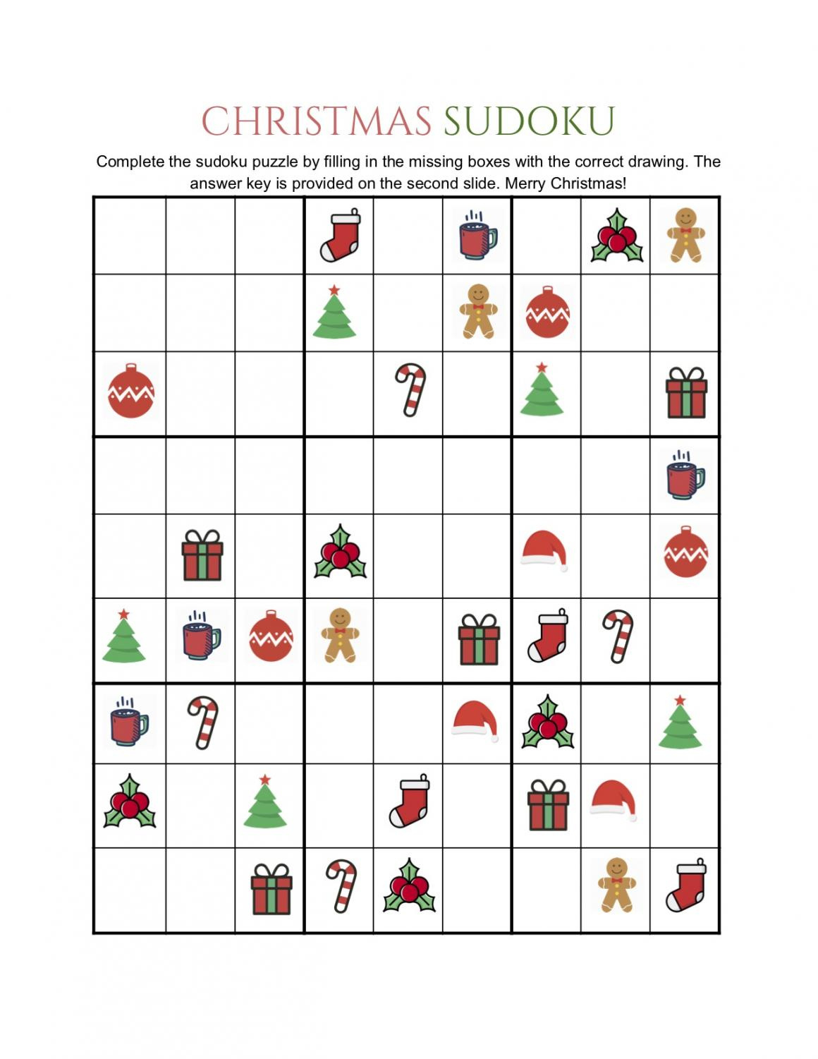 Christmas Sudoku inside Christmas Sudoku Worksheet