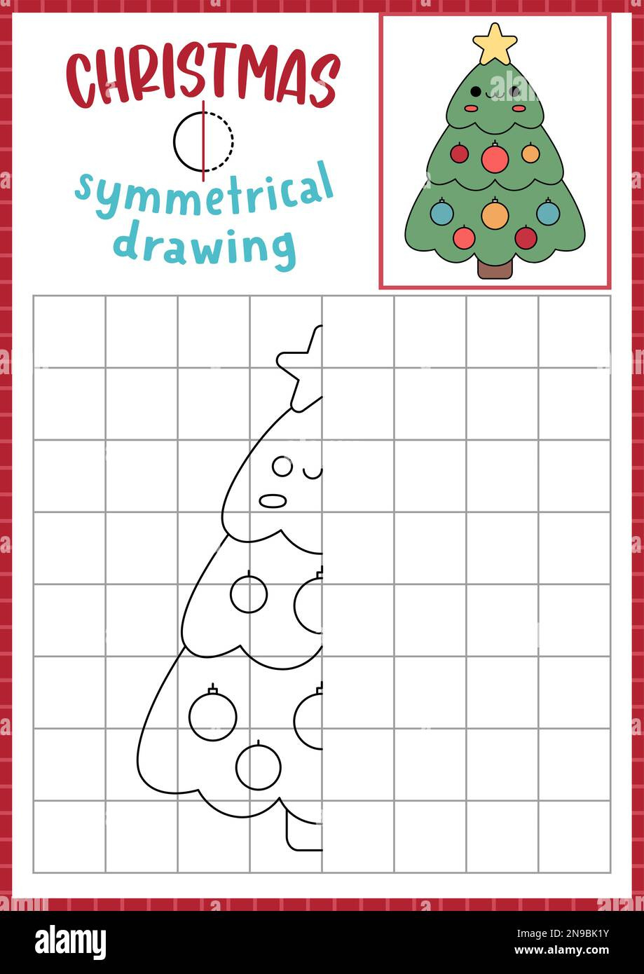 Christmas Symmetrical Drawing Worksheet. Complete Fir Tree Picture for Christmas Symmetry Worksheets