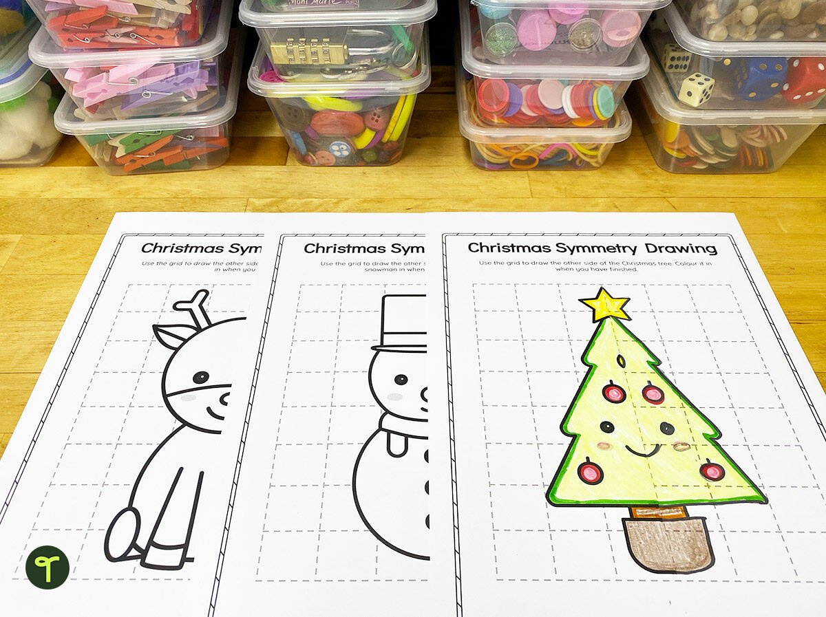 Christmas Symmetry Worksheets - Mirrored Drawing Activity | Teach in Christmas Symmetry Worksheets Free