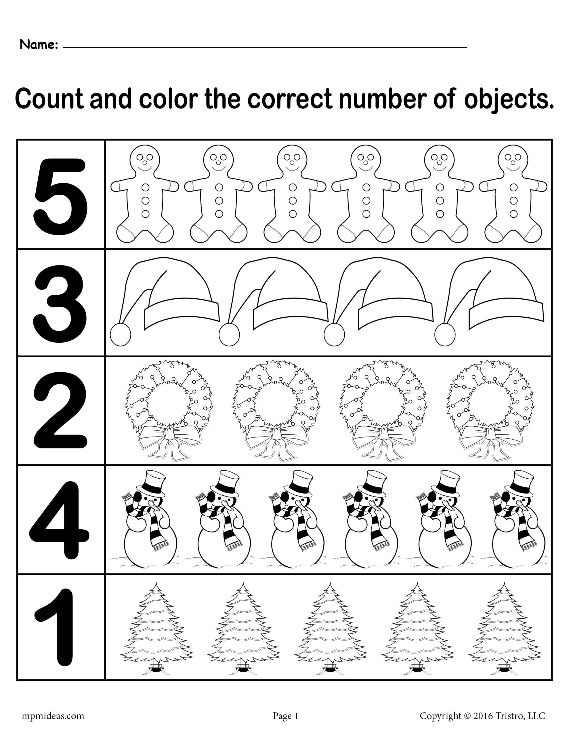 Christmas Themed Count And Color Worksheets (3 Printable Versions within Christmas Theme Worksheets