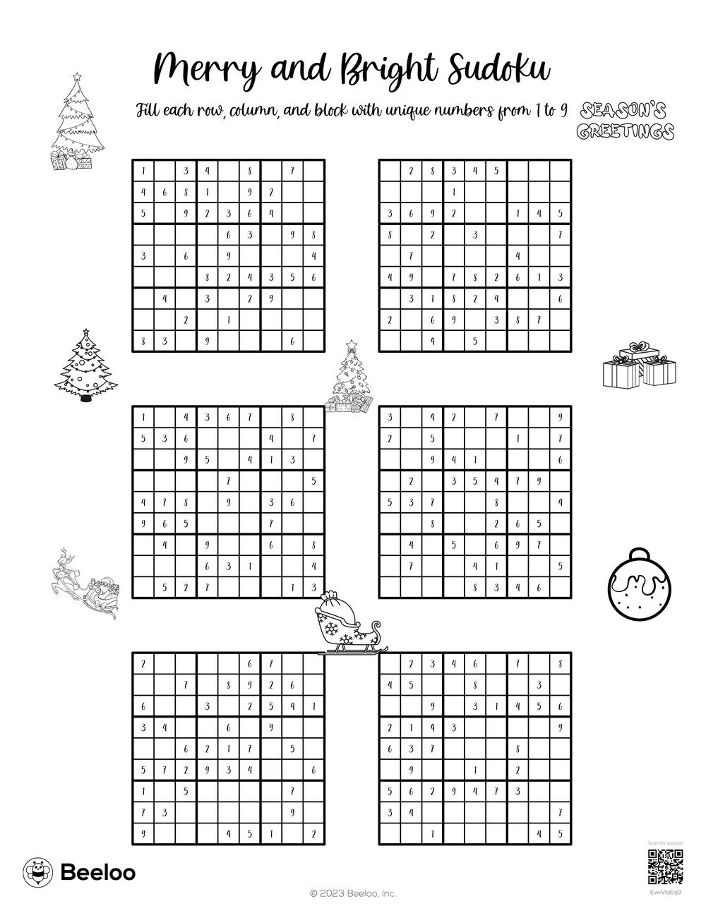 Christmas-Themed Sudoku Puzzles • Beeloo Printable Crafts And pertaining to Christmas Sudoku Worksheet