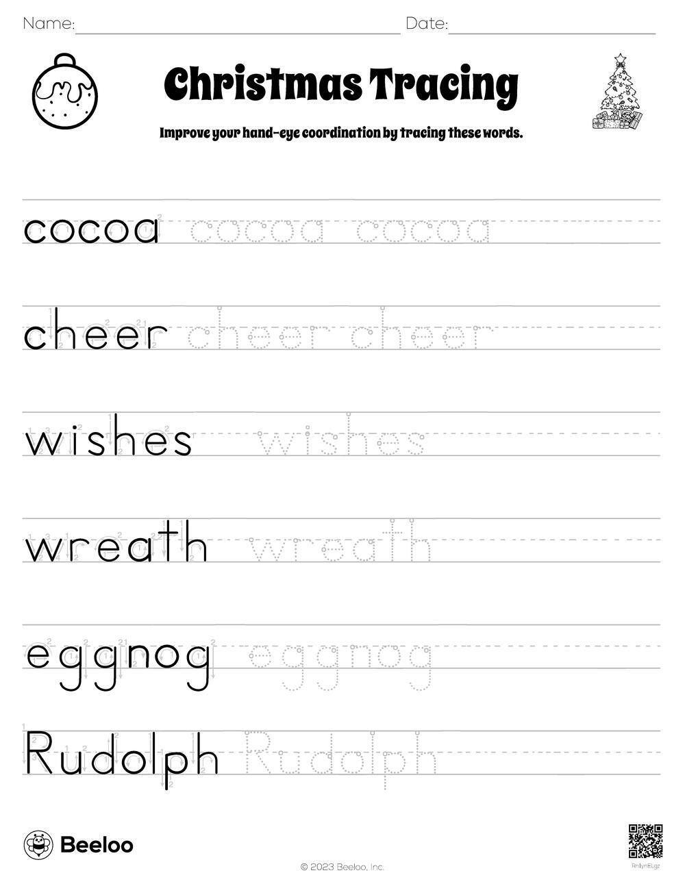 Christmas-Themed Word Tracing Worksheets • Beeloo Printable Crafts within Christmas Words Tracing Worksheets