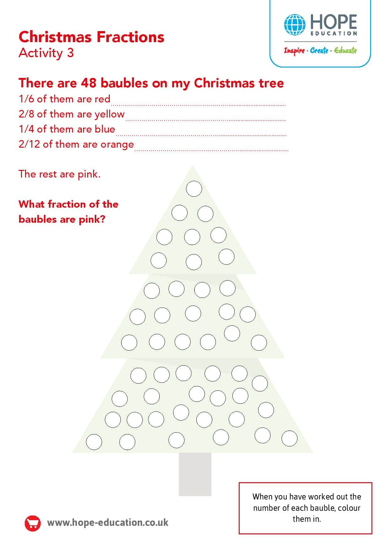 Christmas Tree Fractions: A Festive Maths Worksheet - Hope Blog throughout Christmas Math Worksheets Fractions