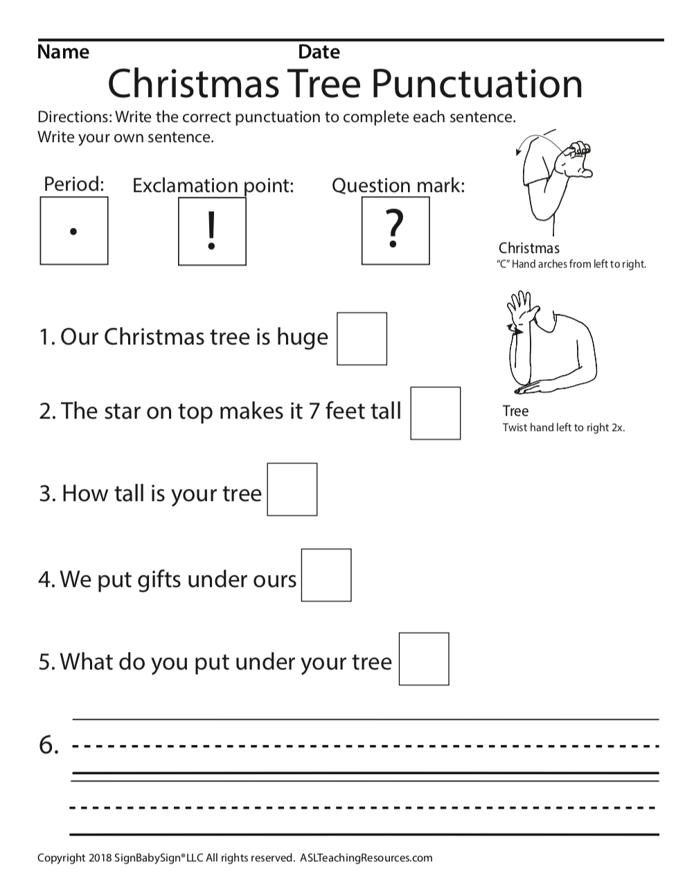 Christmas Tree Punctuation - Asl Teaching Resources regarding Christmas Punctuation Worksheets