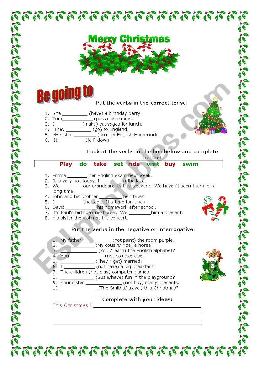 Christmas Verbs: Be Going To Exercises - Esl Worksheetmarta Veiga for Christmas Verbs Worksheets