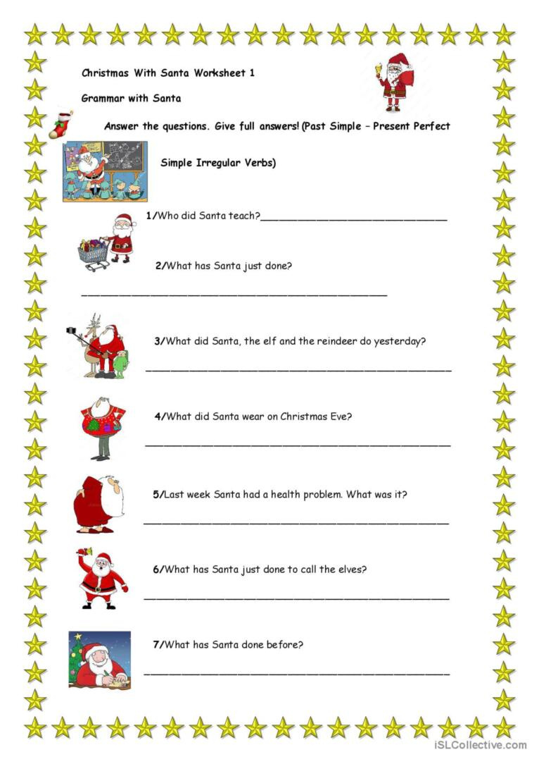 Christmas With Santa Worksheet 1 Gra…: English Esl Worksheets Pdf pertaining to Christmas Verbs Worksheets