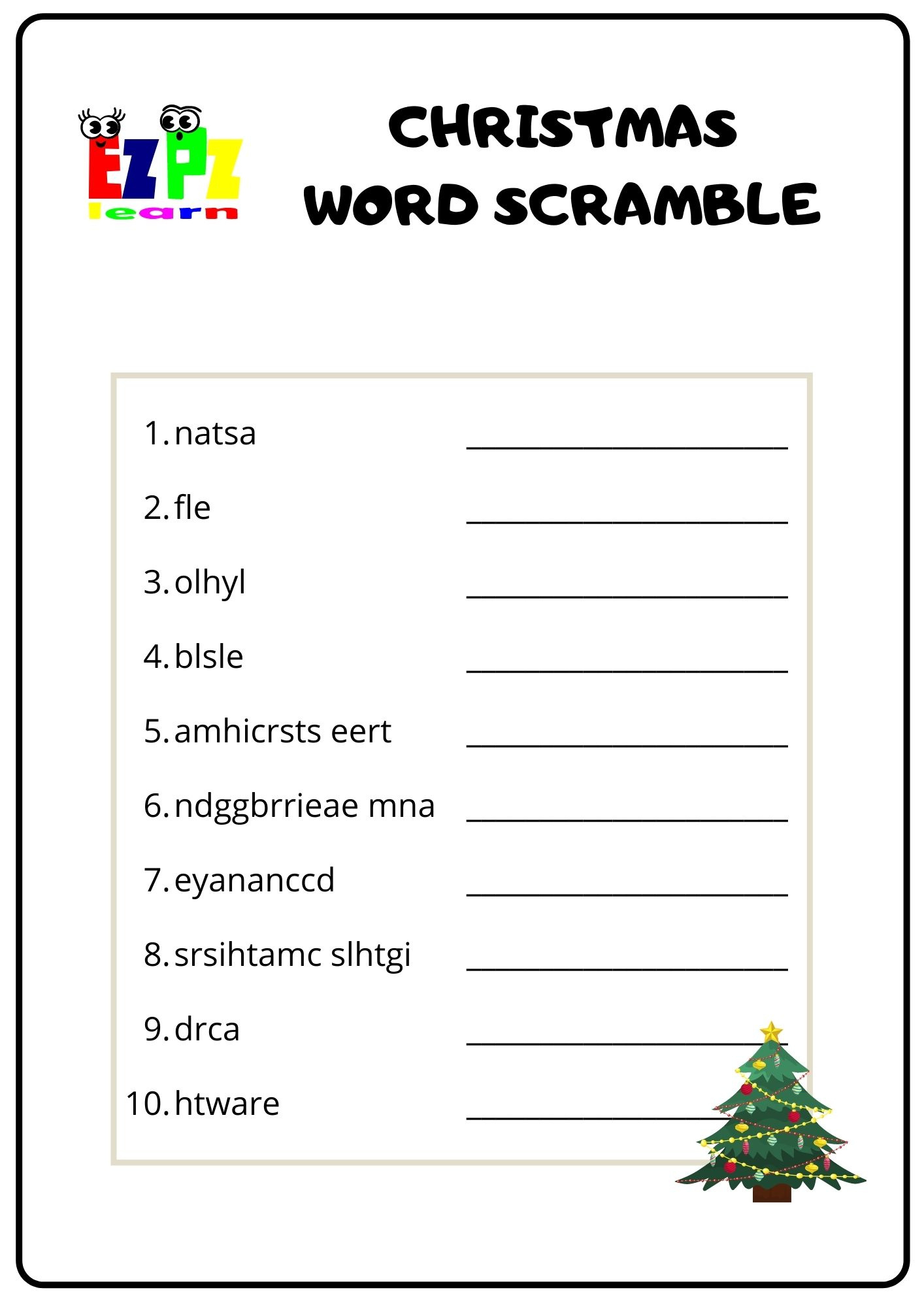 Christmas Word Scramble 1 - Ezpzlearn intended for Christmas Scramble Worksheet