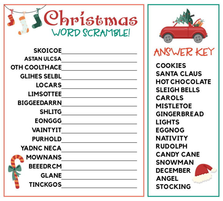 Christmas Word Scramble Worksheet Answers