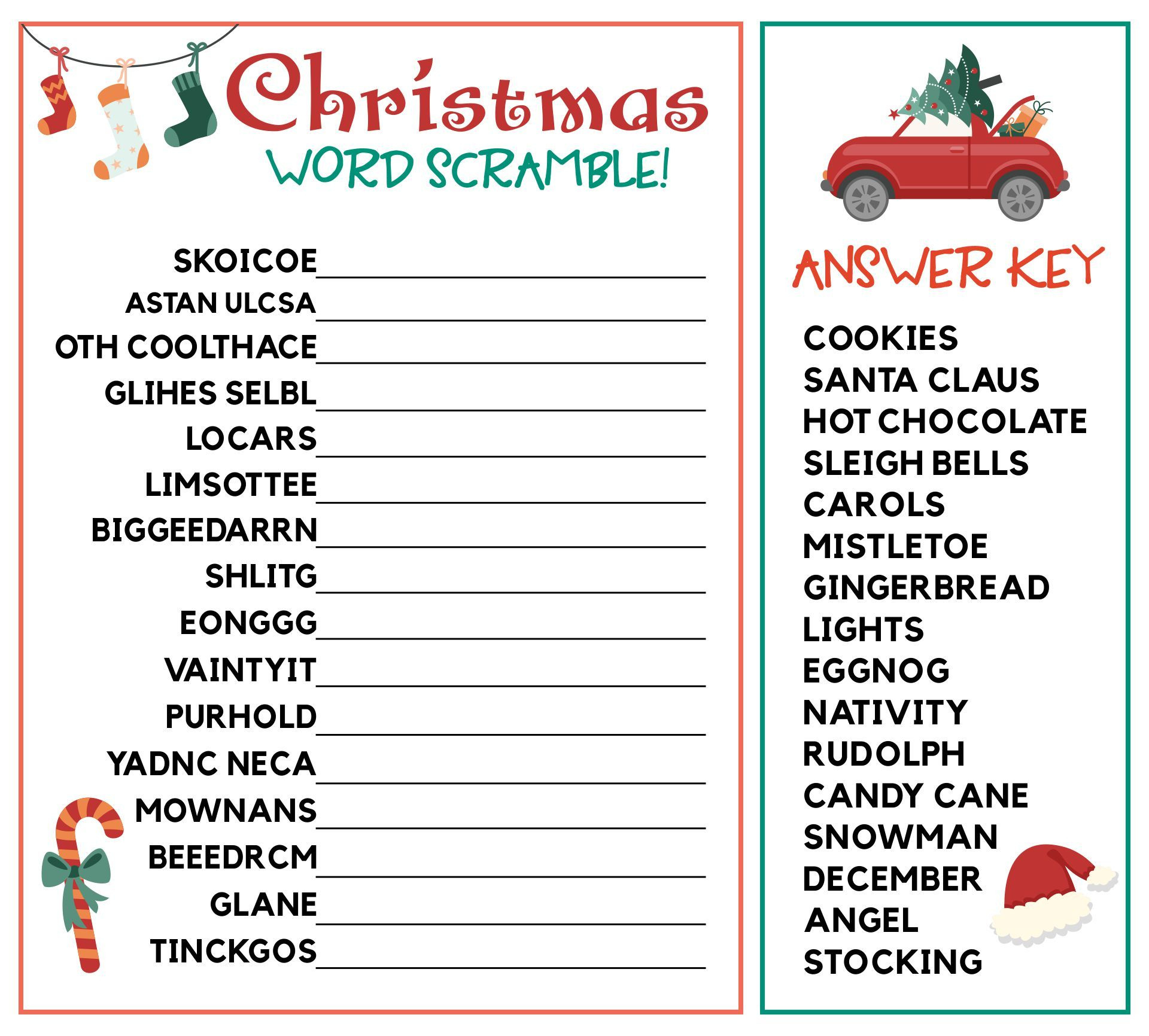 Christmas Word Scramble - 14 Free Pdf Printables | Printablee with Christmas Word Scramble Worksheet Answers