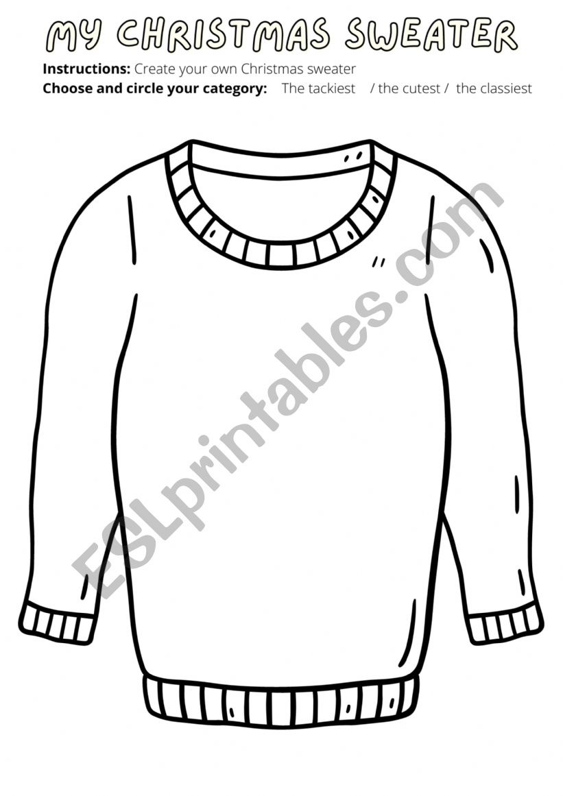 Design Your Ugly Christmas Sweater - Esl Worksheetplasticsparrows inside Christmas Sweater Worksheet