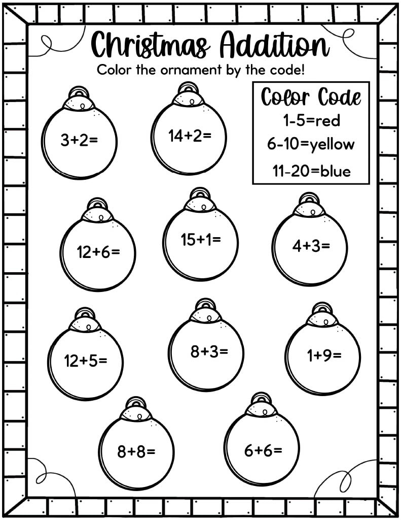 Easy Christmas Math Worksheets - Free! - Kids Activity Zone with Christmas Math Addition Worksheets