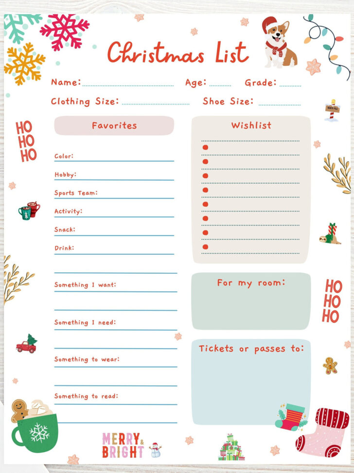 Christmas Wishlist Worksheet