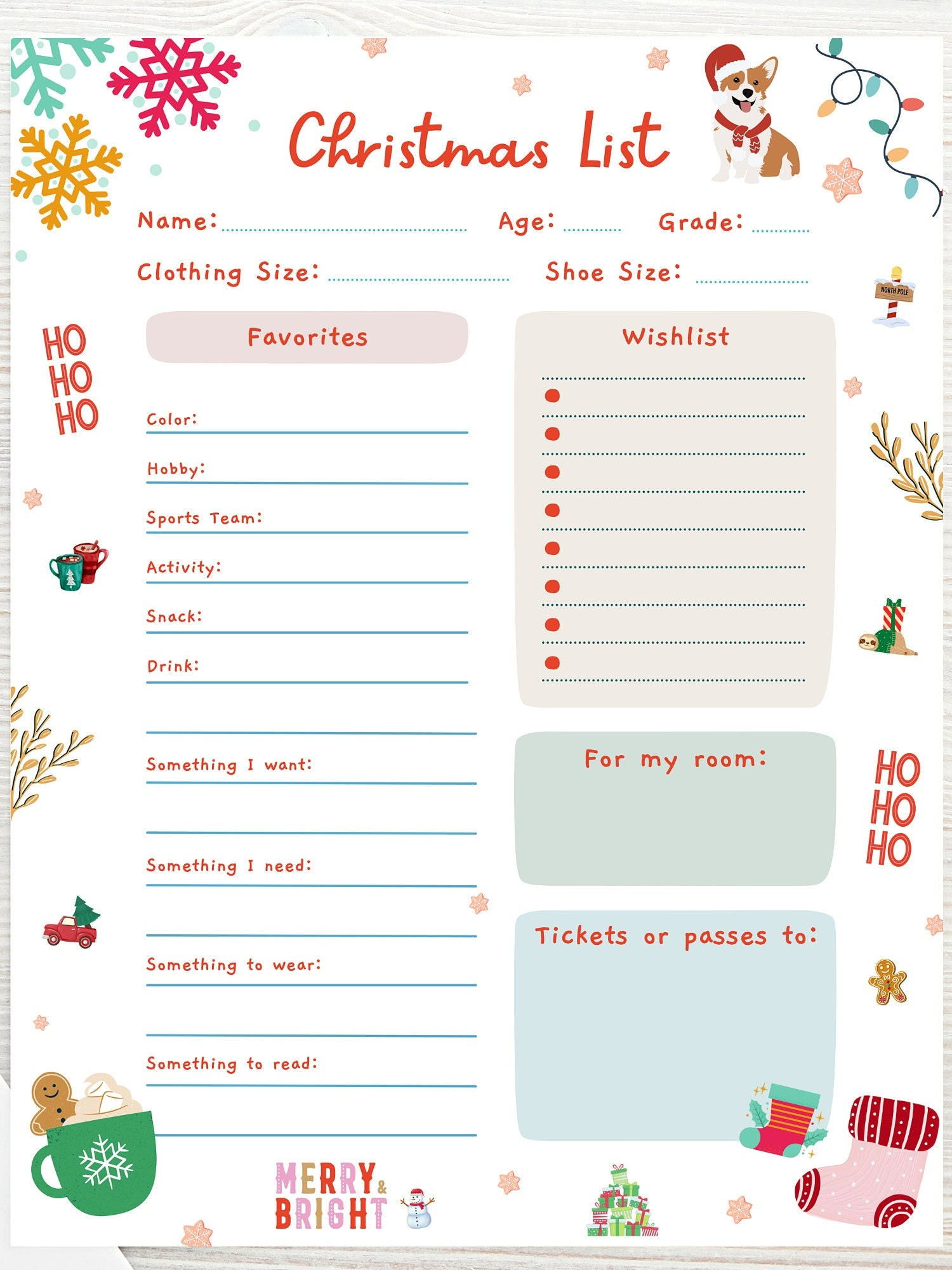 Editable Kids Christmas Wish List, Printable Gift Wish List for Christmas Wishlist Worksheet