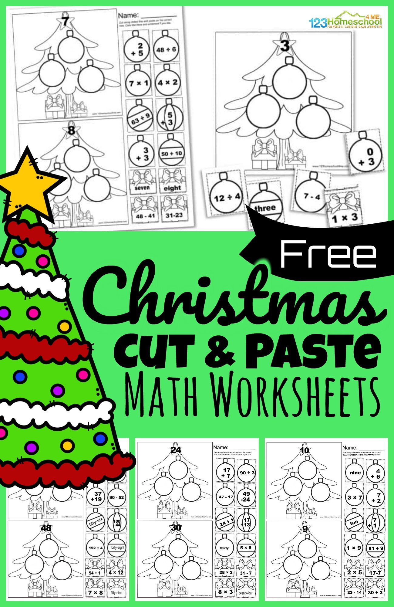 🎄 Free Cut And Paste Christmas Math Worksheets in Christmas Math Worksheets 2nd Grade Free