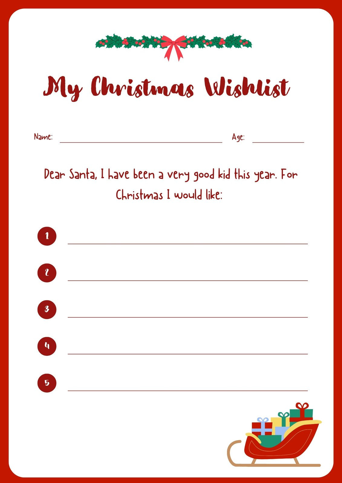 Free And Customizable Holiday Wishlist Templates for Christmas Wishlist Worksheet