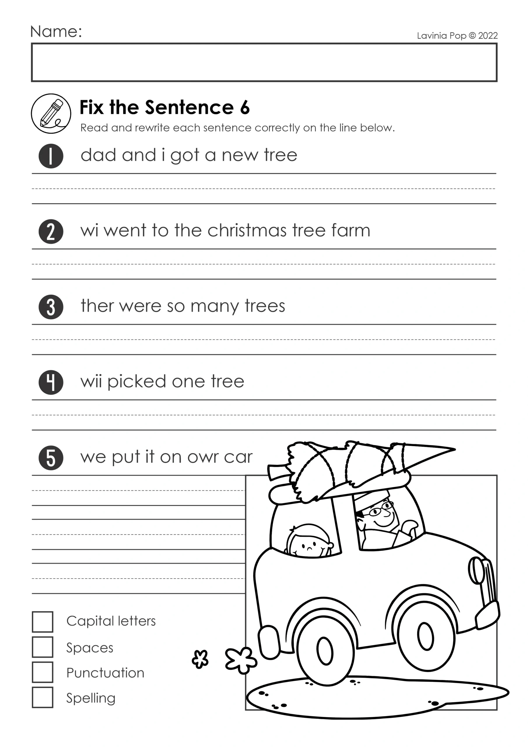 Free Christmas Fix The Sentence for Christmas Punctuation Worksheets