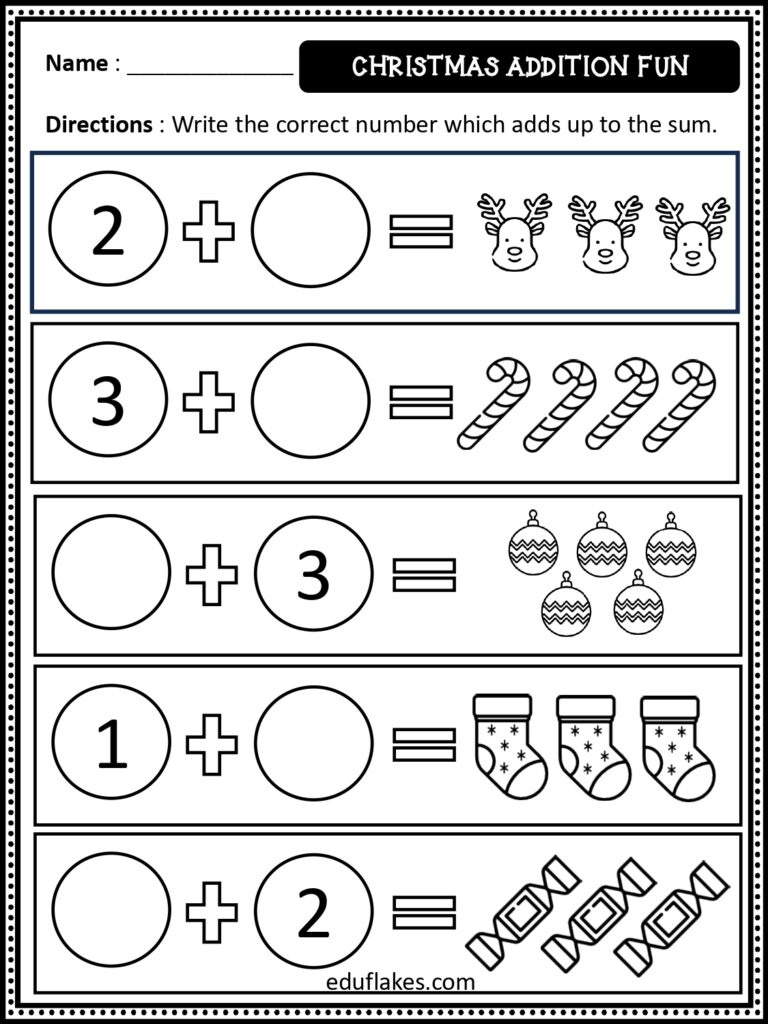 Free Christmas Math Worksheets For Kindergarten - Eduflakes pertaining to Christmas Math Addition Worksheets