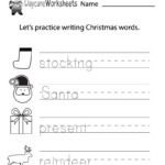 Free Preschool Christmas Writing Worksheet Regarding Christmas Writing Worksheets For Kindergarten