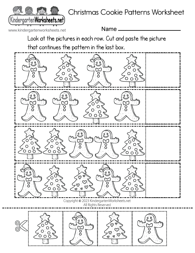 Free Printable Christmas Cookie Patterns Worksheet with Christmas Pattern Worksheets For Preschoolers