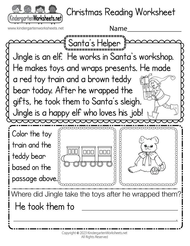 Free Printable Christmas Reading Worksheet regarding Christmas Reading Comprehension Worksheets Free