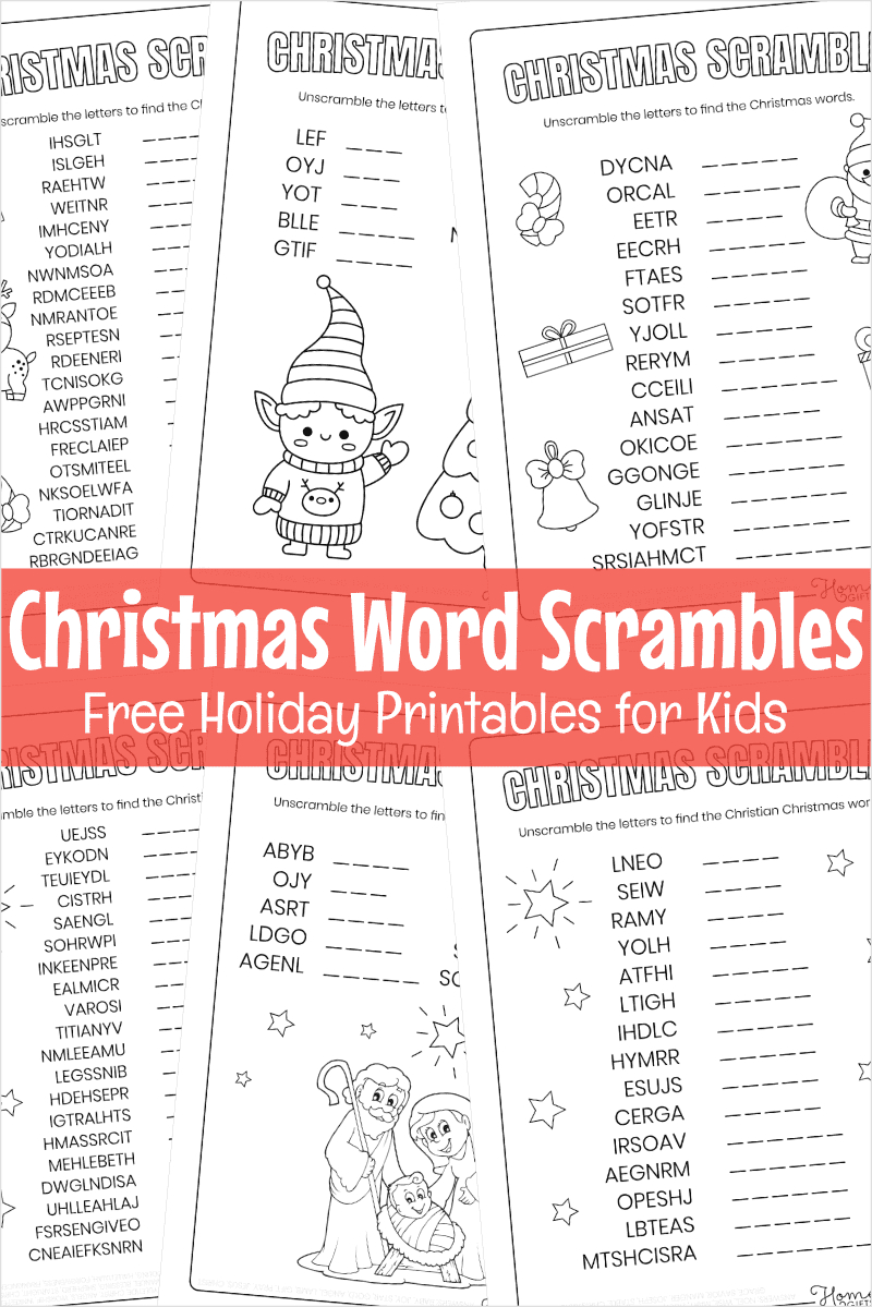 Free Printable Christmas Word Scramble Puzzles For Kids in Christmas Unscramble Worksheets