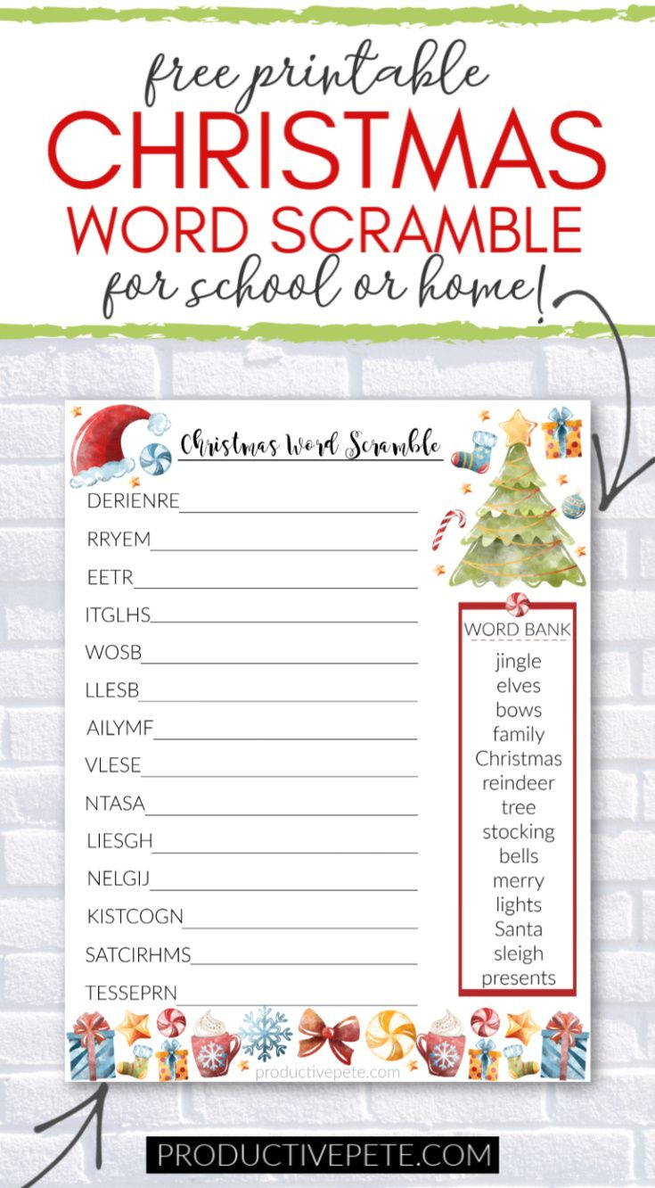 Free Printable Christmas Word Scramble Worksheet For Kids for Christmas Scramble Worksheet