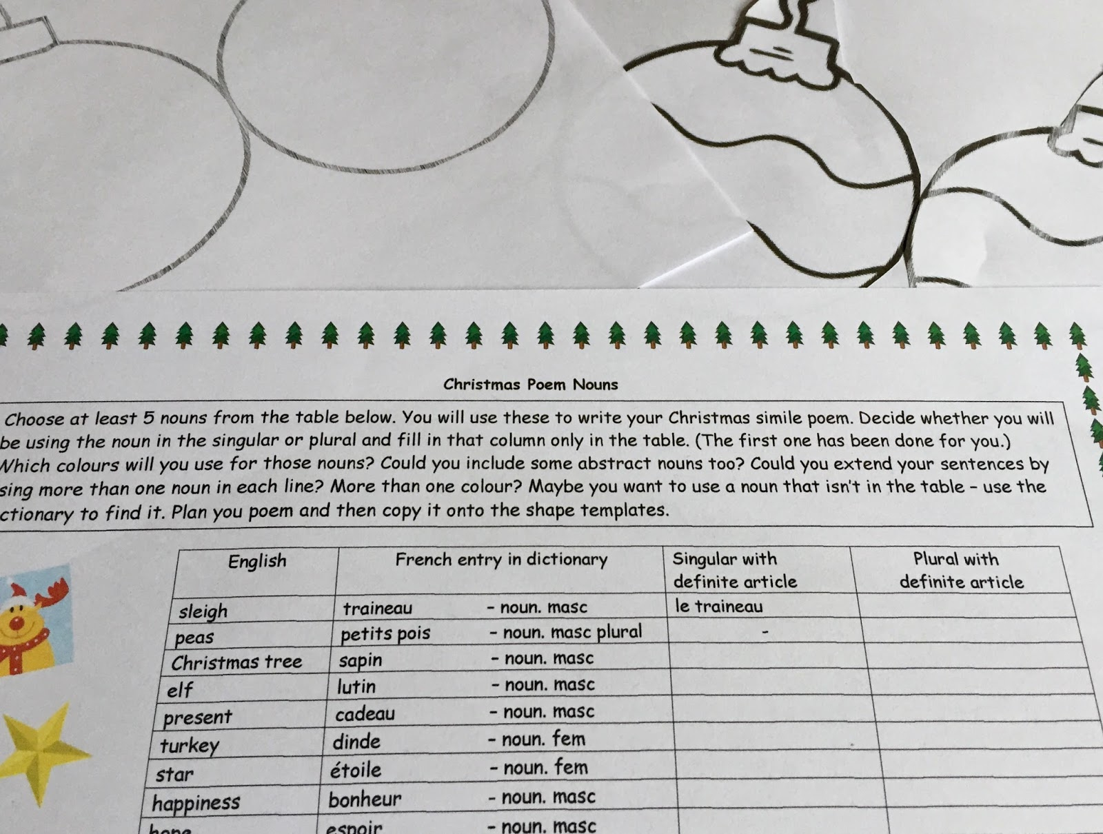 Fun With French: Christmas Simile Poem within Christmas Similes Worksheets