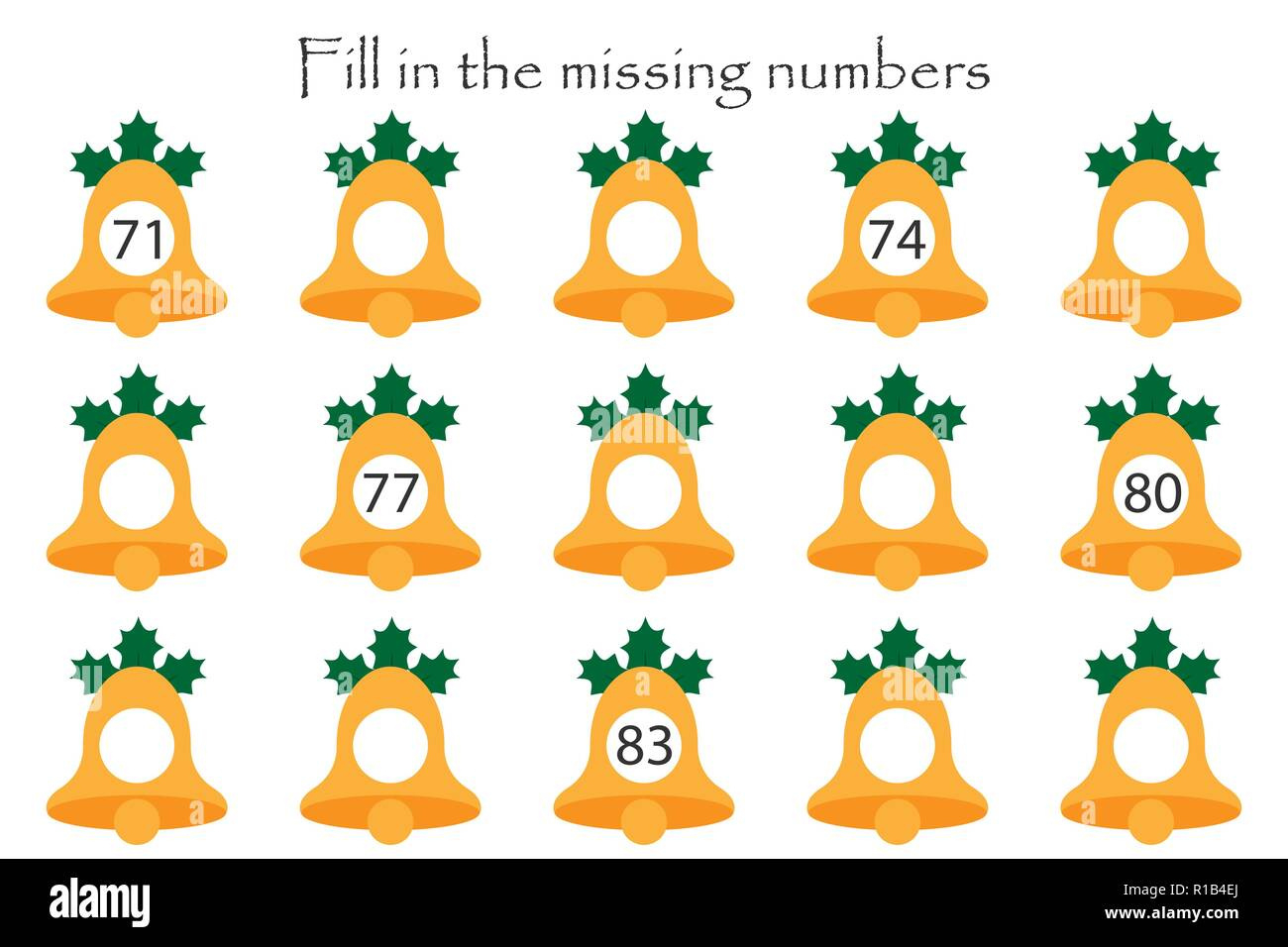 Game With Christmas Bells For Children, Fill In The Missing pertaining to Christmas Missing Number Worksheets