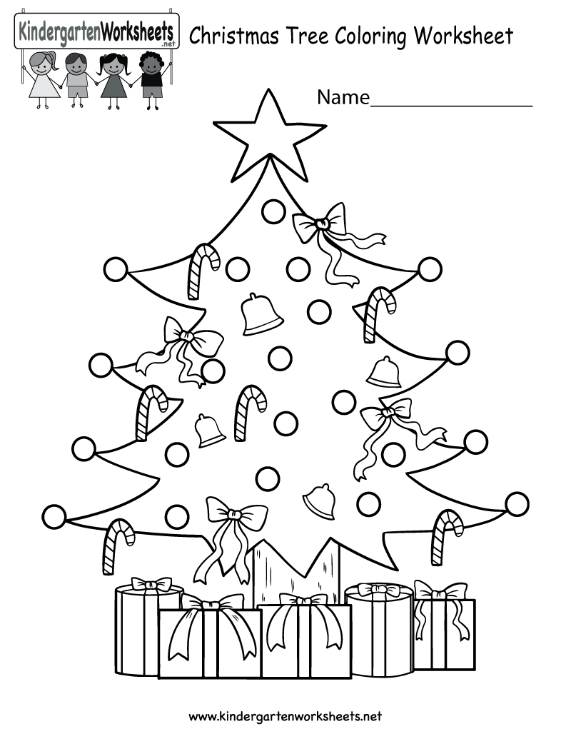 Kindergarten Christmas Tree Coloring Worksheet Printable throughout Christmas Tree Worksheets Kindergarten