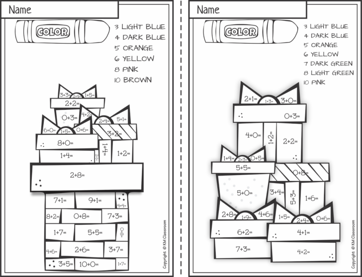 Color by Number Christmas Math Worksheets