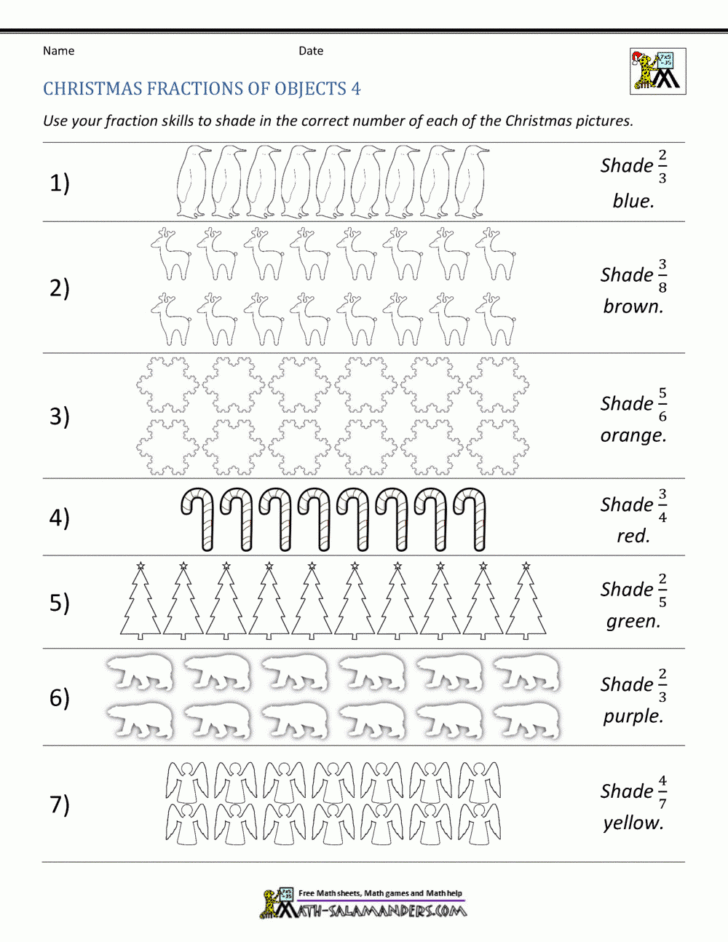 Christmas Math Worksheets Fractions