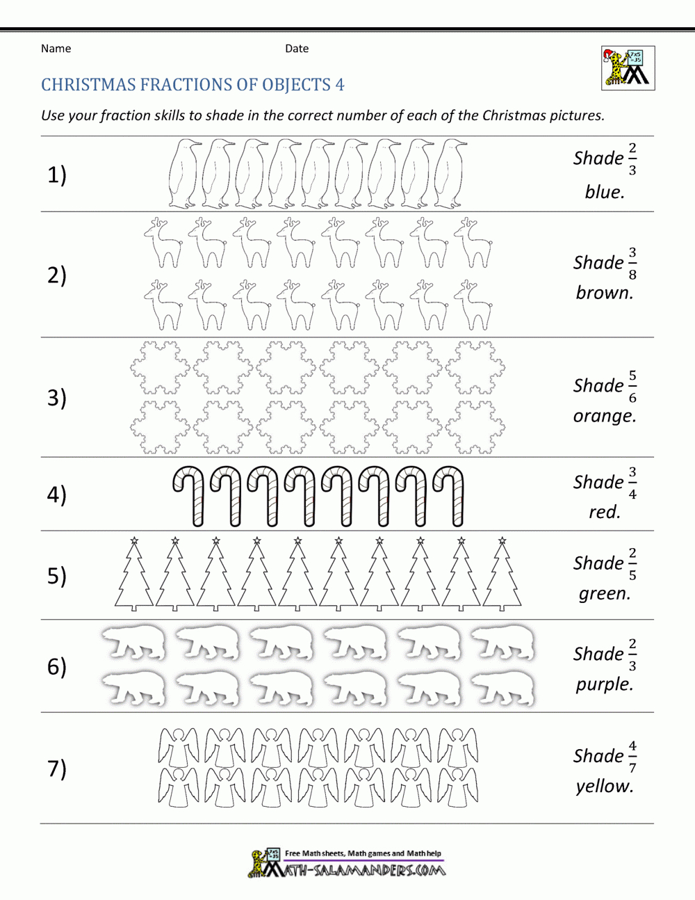 Math Christmas Activities 4Th Grade within Christmas Math Worksheets Fractions