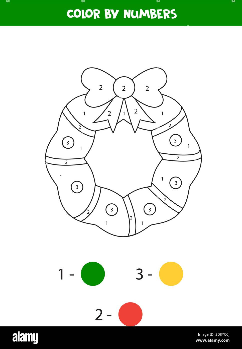 Math Worksheet For Kids. Color Christmas Wreathnumbers Stock for Christmas Wreath Worksheet