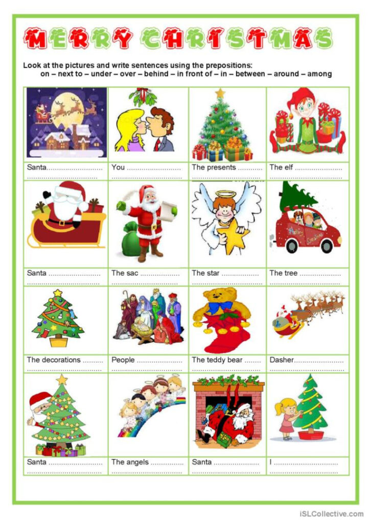 Christmas Prepositions Worksheet