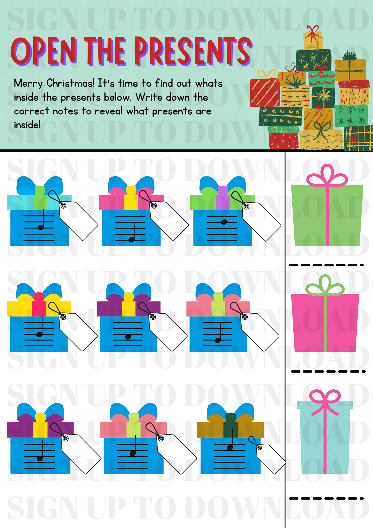 Open The Presents - Christmas Worksheet - Schools Music Market inside Christmas Present Worksheet