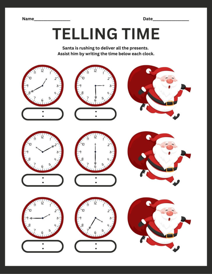 Christmas Telling Time Worksheets