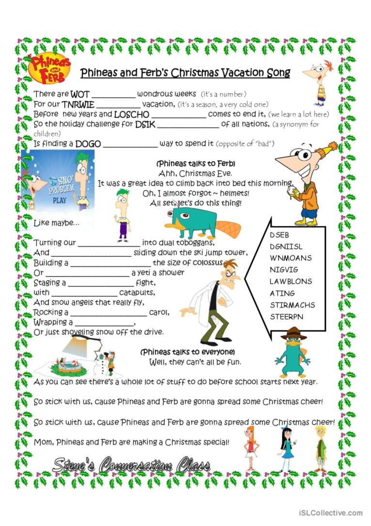 Phineas And Ferb&amp;#039;S Christmas Vacatio…: English Esl Worksheets Pdf with Christmas Vacation Worksheet