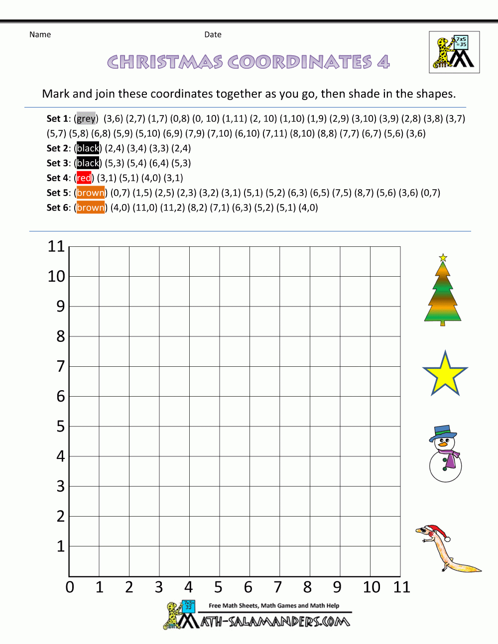 Pin Page inside Christmas Ordered Pairs Worksheets