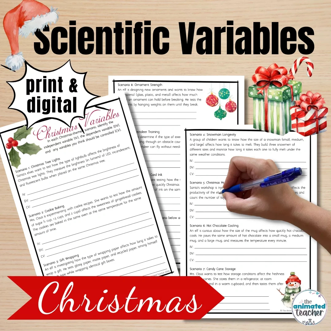 Science Christmas Worksheets Variables Printable And Digital for Christmas Science Worksheets Middle School