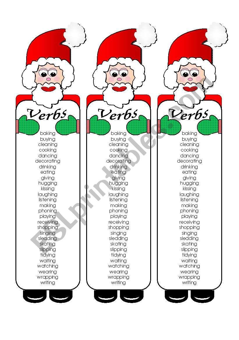 Silly Santa Verb Bookmarks - Esl Worksheetpinky Makus for Christmas Verb Worksheets