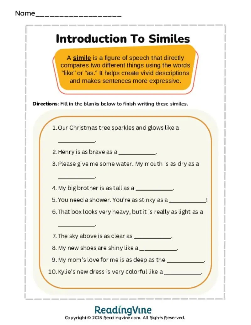 Simile Worksheets - Readingvine inside Christmas Similes Worksheet