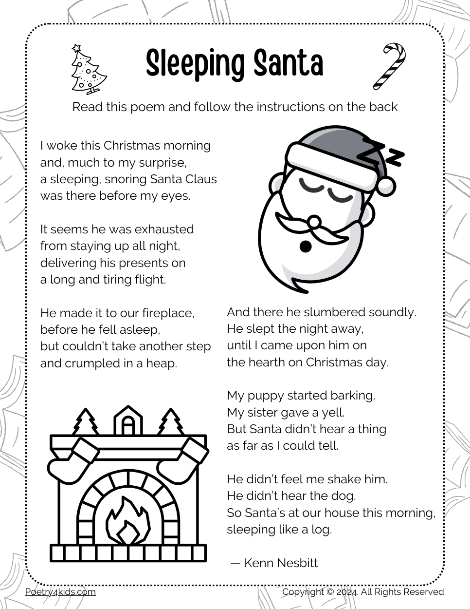 Sleeping Santa – Kenn Nesbitt&amp;#039;S Poetry4Kids inside Christmas Poetry Worksheets