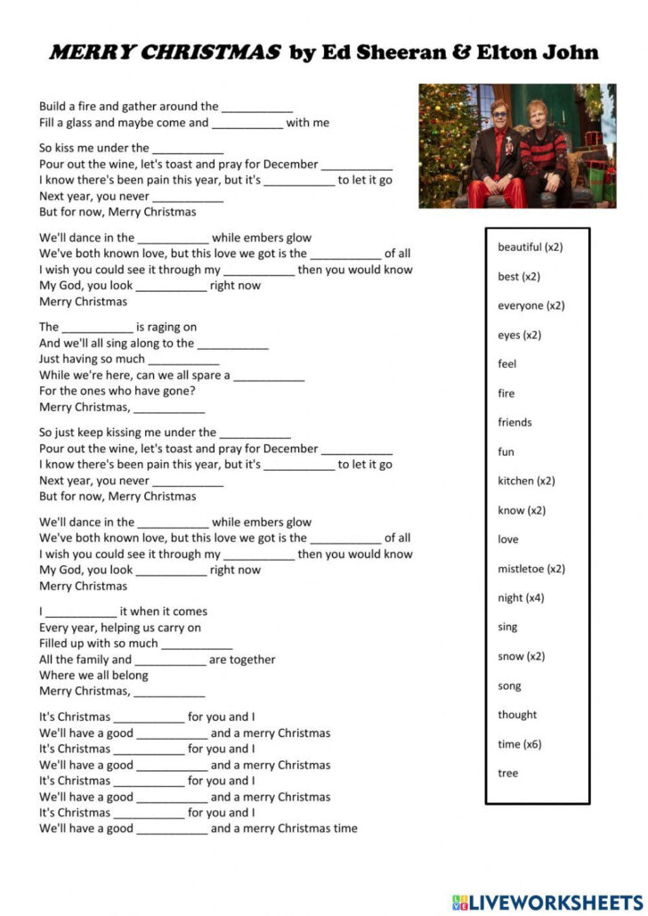 Christmas Song Worksheet with Pictures