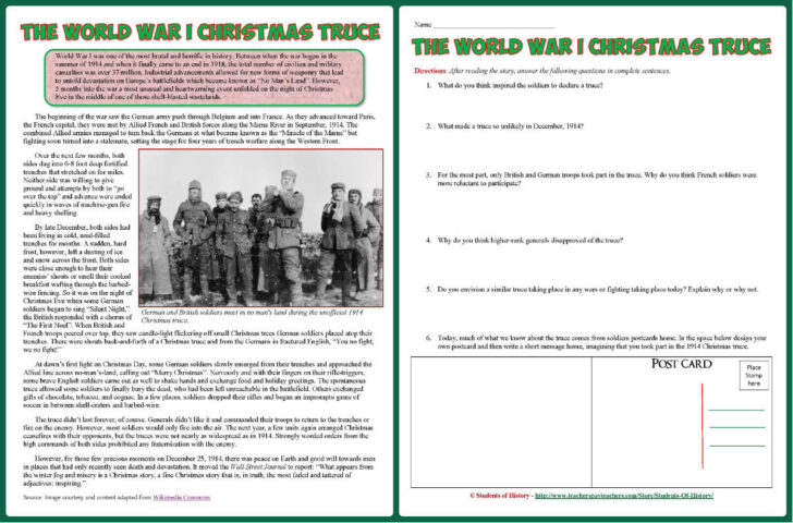 Christmas Truce Worksheet