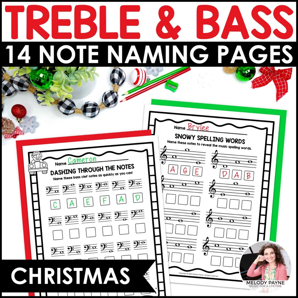 Treble &amp;amp; Bass Clef Note Naming Christmas Music Worksheets - Note in Christmas Music Theory Worksheets